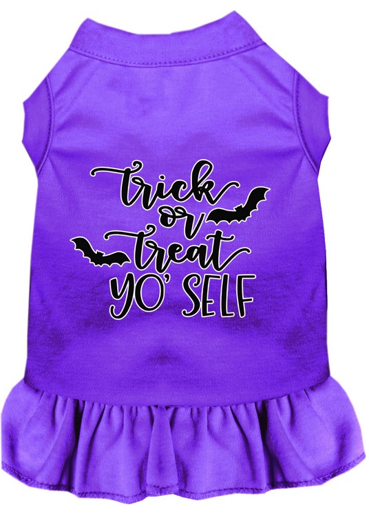 Trick or Treat Yo' Self Screen Print Dog Dress Purple Med